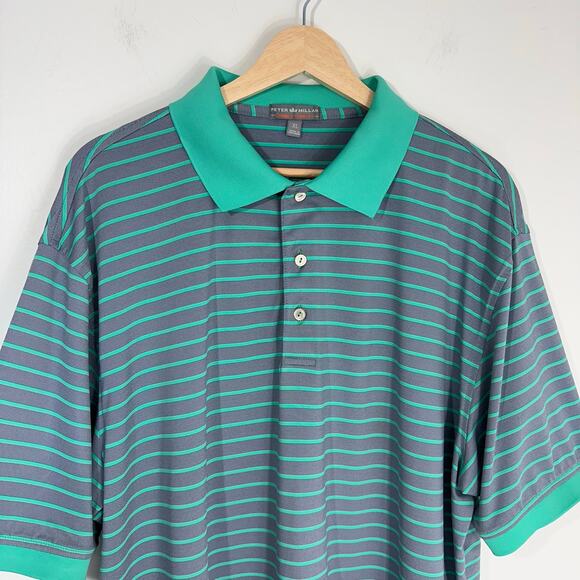 Peter Millar Summer Comfort Golf Polo Shirt | Green Gray Stripe | SZ XL - Picture 3 of 9